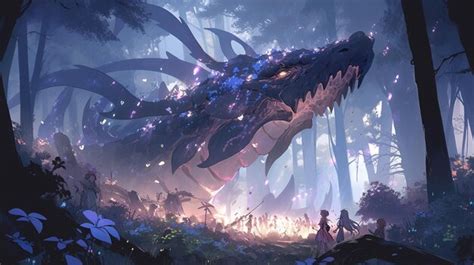 Anime scene of a dragon attacking a woman in a forest generative ai ...