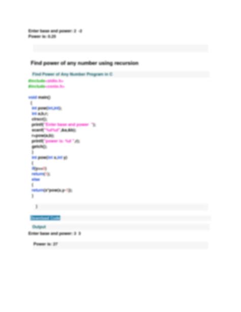 Find the Power of Any Number Using Recursion C Program 的图像结果