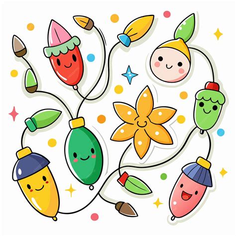 Cute Christmas lights with smiling faces isolated on white background ...