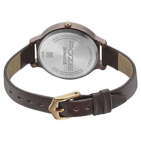 Poze by Sonata Quartz Analog Brown Dial Leather Strap Watch for Women