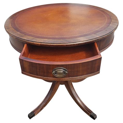Vintage Federal Style Stinciled Leather Top Drum Table with Drawer at ...