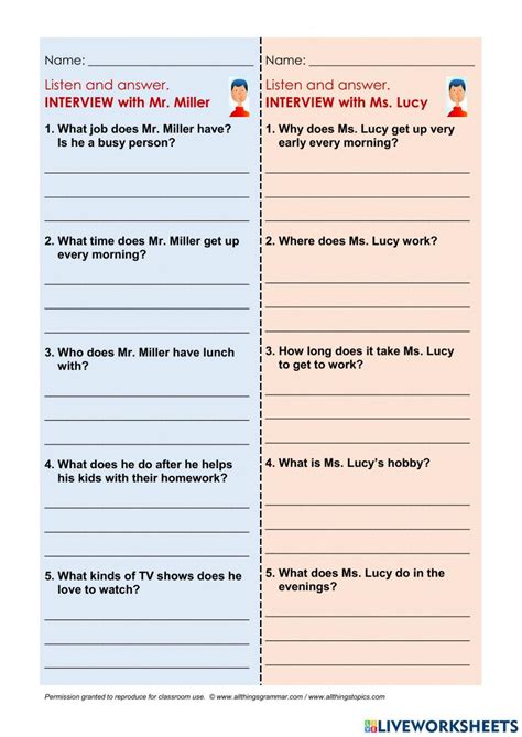 English Interview Worksheet 的图像结果