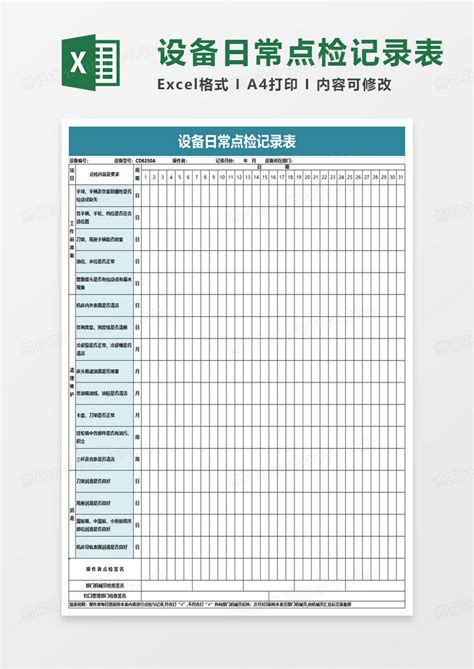 设备日常点检记录表Excel模板下载_熊猫办公