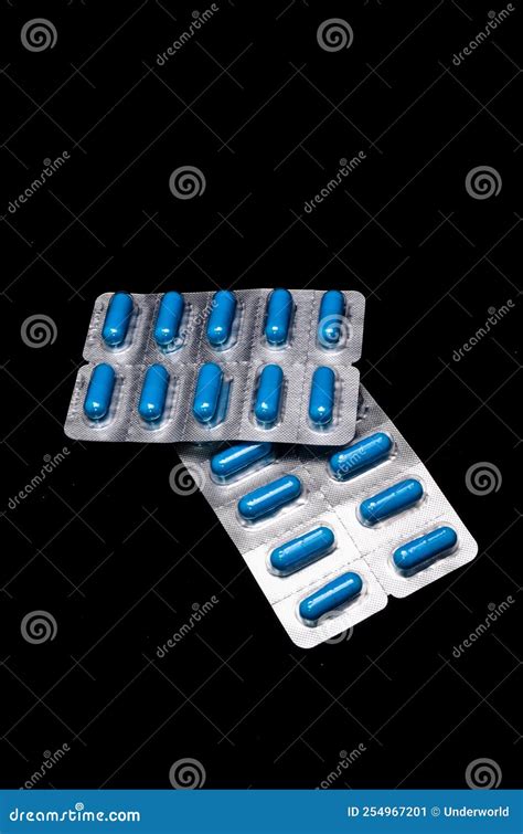 Blue Medication Capsules in Blister Pack Stock Image - Image of health ...