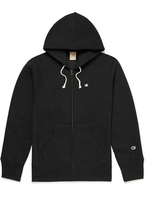 CHAMPION - Fleece-Back Cotton-Jersey Zip-Up Hoodie - Black Champion