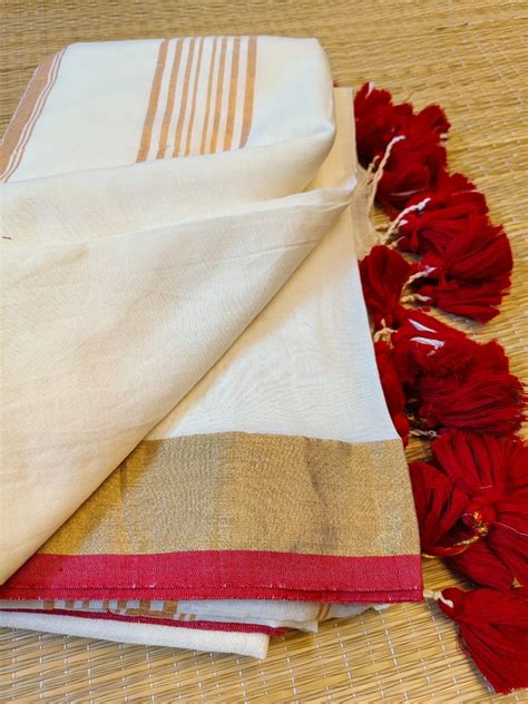 Premium kerala cotton saree with Red Zari border – The Teal Boutique