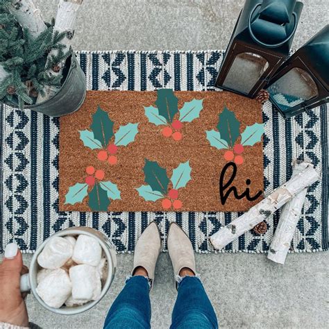 Holly Christmas Doormat Hi Doormat Christmas Doormat Christmas Decor ...