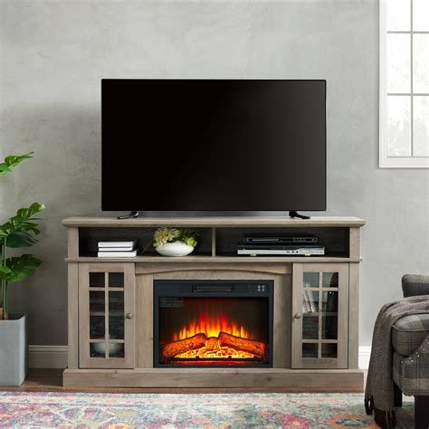 Gray TV Stand with Fireplace, 58" Electric Fireplace Heater TV Stand ...