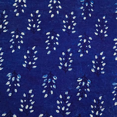 Pure Cotton Indigo Leaves Motif Hand Block Print Fabric – Sanskruti