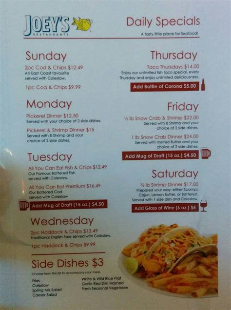 Menu at Joey’s Seafood Restaurants, Winnipeg, Regent Ave W Unit 850