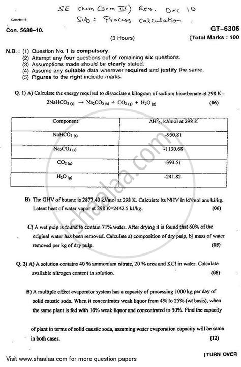 Process Calculations 2010-2011 BE Chemical Engineering Semester 3 (SE ...