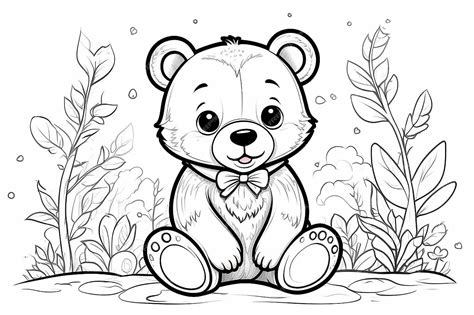 Premium Photo | Cute Bear Coloring Pages Kids Coloring Book Bear Vector ...