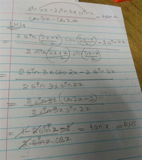 sin5x-2sin3x+sinx/cos5x-cosx=tanx - Brainly.in
