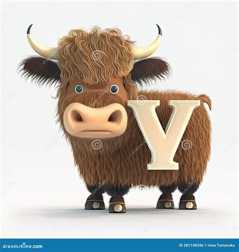 Kids Alphabet. Cute Cartoon Yak Animal with Letter Y on White ...