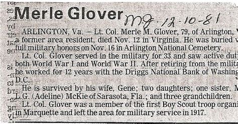 Journey to the Past: The Obituary of Lt. Col. Merle Glover