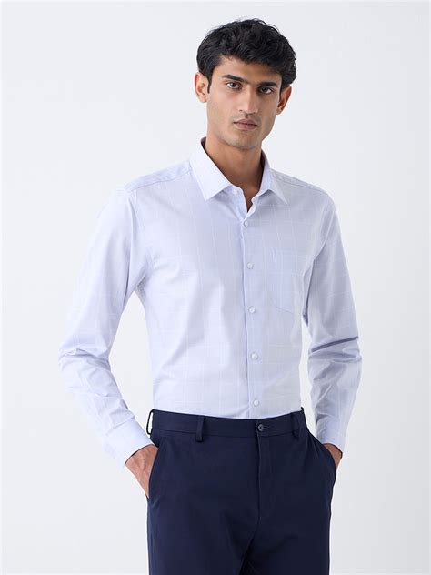 Buy WES Formals Light Grey Checkered Slim-Fit Cotton Shirt from Westside