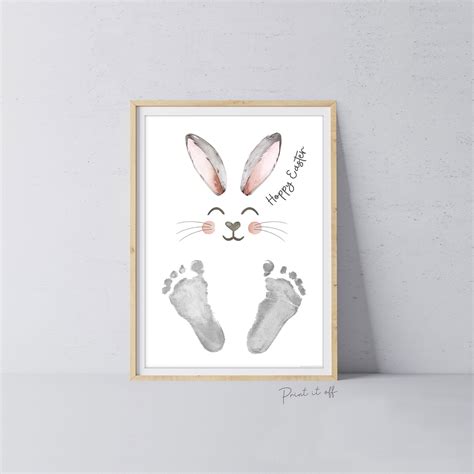 Hoppy happy easter bunny footprint handprint art baby toddler keepsake ...