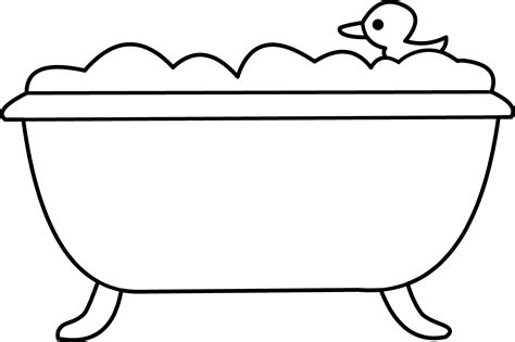 Bath Tub and Rubber Ducky Line Art - Free Clip Art