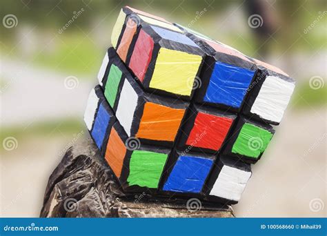 The Rubik`s Cube on Blurred Background. Rubik`s Cube Was Invented by Hungarian Architect Erno ...