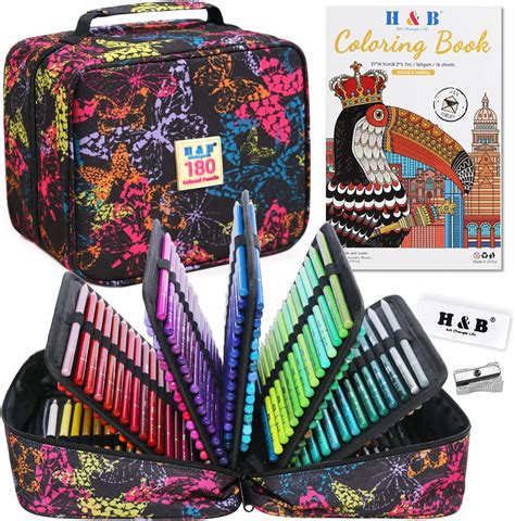 H & B Colouring Pencils Set 180 Oil Based Coloured Pencils Professional ...