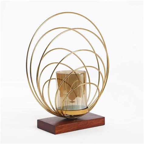 Buy Splendid Dastkari Glass Hurricane with Metal Rings from Home Centre ...