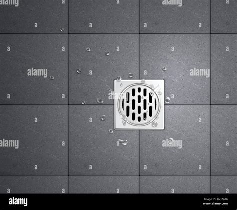 Realistic ceramic floor tiles drainage grates composition square drain ...