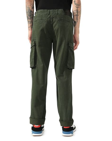 Olive Green Utility Straight-Fit Trousers
