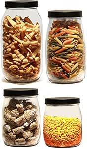 Circleware Stash HUGE Set of 4 Glass Canister Container Mason Jars with ...