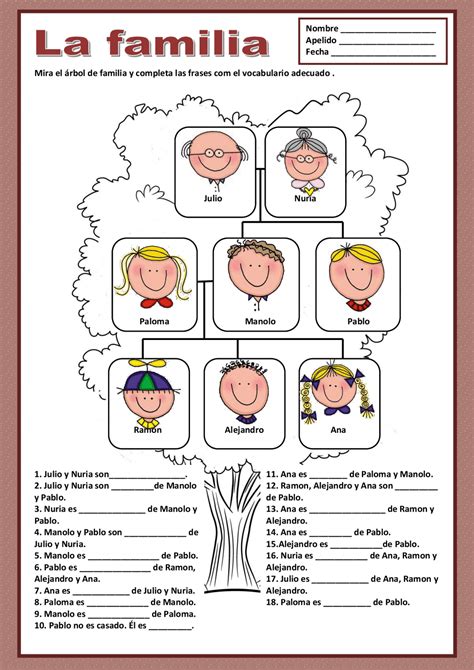 Free Printable Family Tree in Spanish - - Worksheets Library