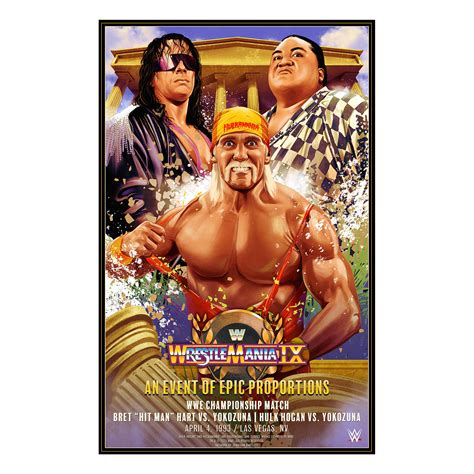 WWE WrestleMania IX Unsigned 24" x 36" Bret Hart vs. Yokozuna/Hulk ...