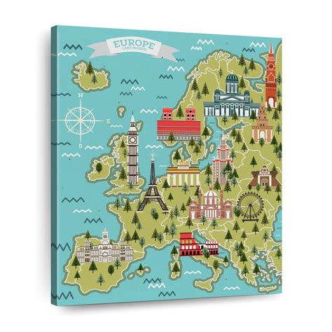 Europe World Map with Landmarks 的图像结果