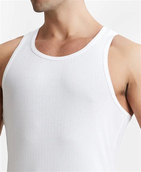 Buy Super Combed Cotton Rib Round Neck with Racer Back Gym Vest - White ...
