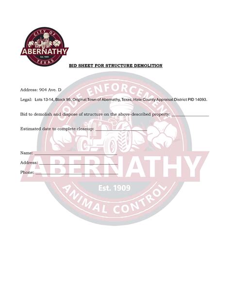 Request for Bids - City of Abernathy