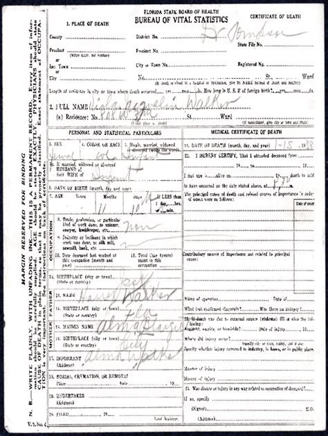 Fillable Online Certificate of Death. State of Florida death ...