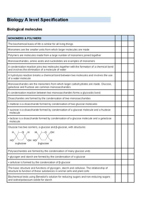 Biology A level Spec - Simplified specification I found in a website ...