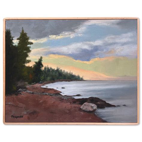 Oil Painting of Rocky Shore at Sunset