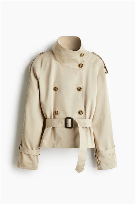 Women's Beige Short Twill Trench Coat | H&M CA