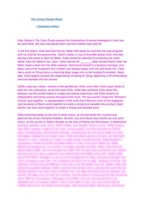 SOLUTION: The colour purple summary notes - Studypool