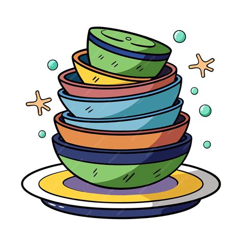 Stack of dirty dishes clipart vector art and illustration | Premium AI ...