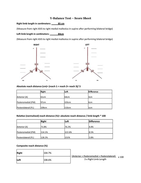 Image result for Y Balance Test Data Collection Sheet