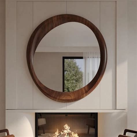 Premium Asymmetrical & Irregular Mild Century Wooden Walnut Wall Mirror ...