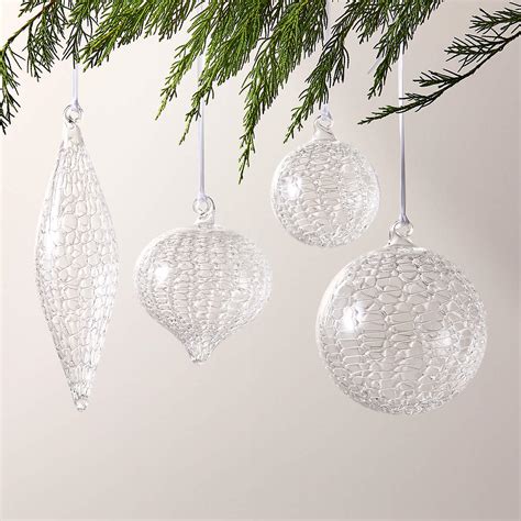 Eira Drop Clear Laced Glass Christmas Tree Ornament 9" + Reviews | CB2
