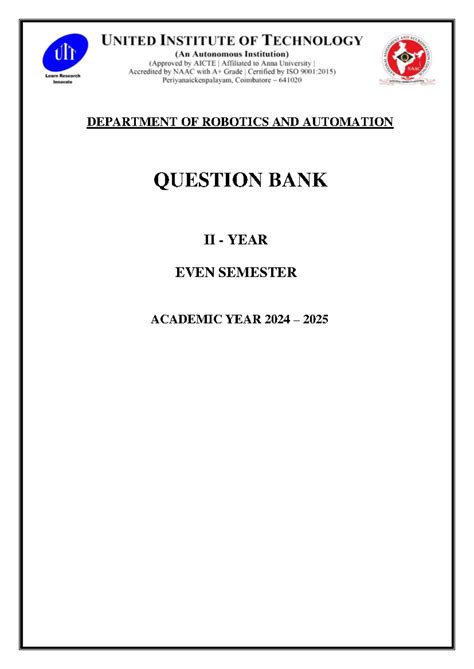 RA3401 Question Bank for Robotics & Automation - 2nd Year, Even Sem ...