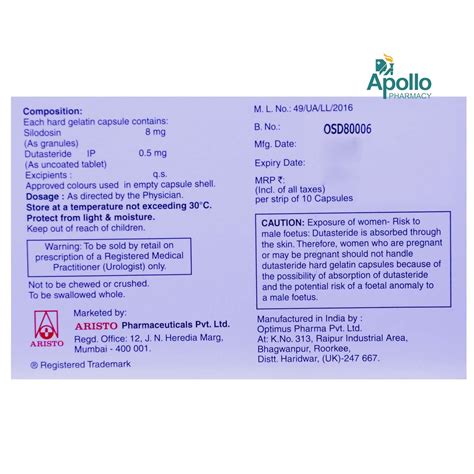 Prostagard-D 8 Capsule 10's Price, Uses, Side Effects, Composition ...