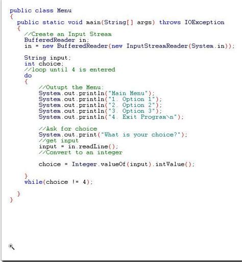 Java Code for Exit From Menu Method 的图像结果