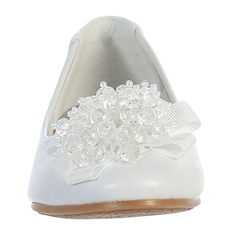 White Dress Shoes with a Crystal Cluster & Bow on the Toe (Toddler & Girls Sizes) - Rachel