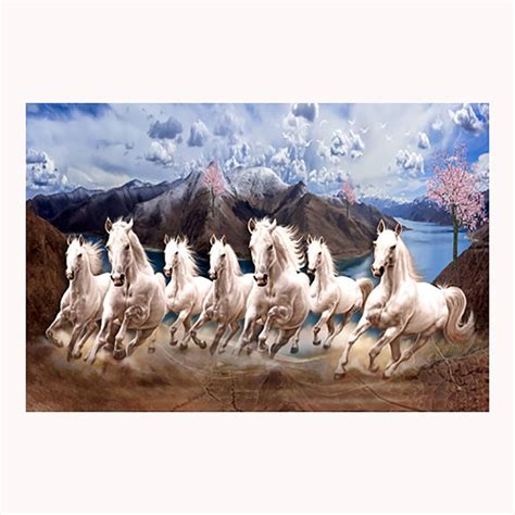 Seven Running Horses Vastu Poster Sparkle Coated Self Adhesive Fine Art ...