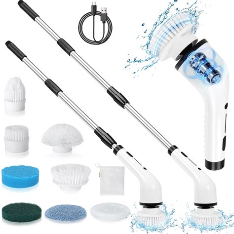 Cordless Electric Spin Scrubber with 8 Heads, Adjustable Handle for ...