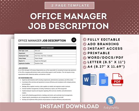 Office Manager Job Description Template | ProBizTemplates
