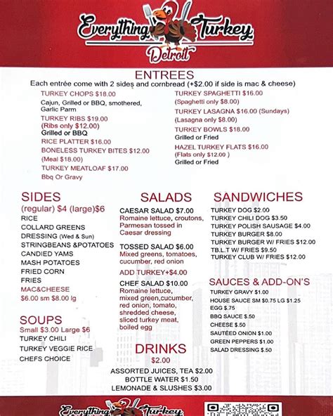 Menu at Everything Turkey restaurant, Detroit